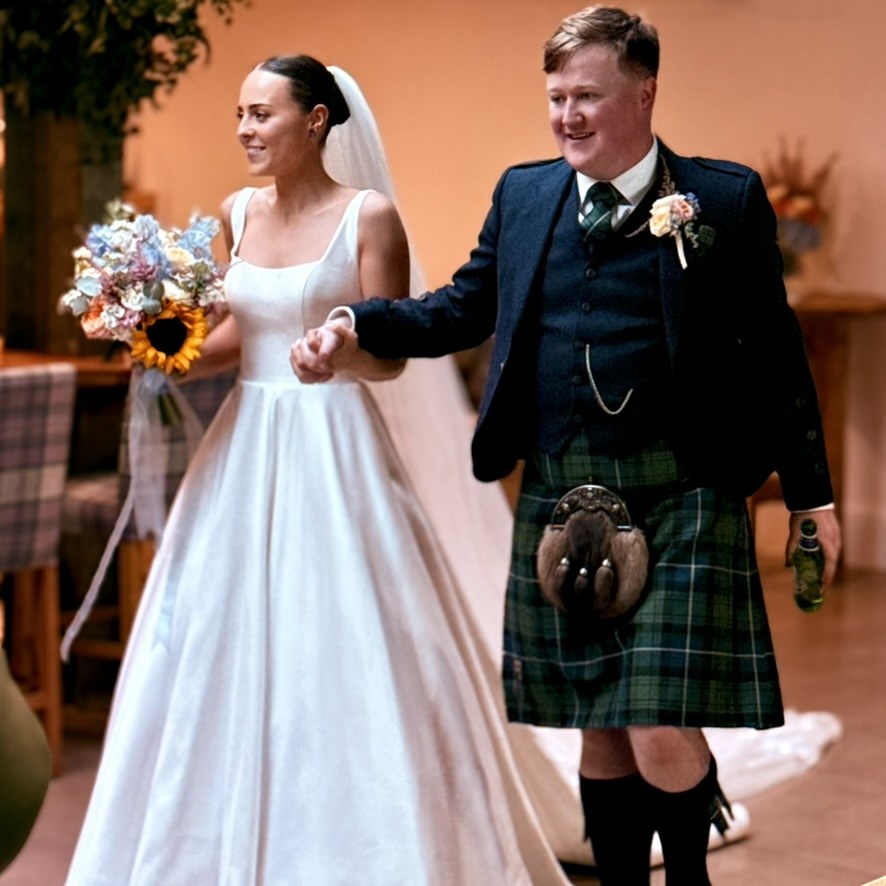 Megan and Andrew on their wedding day